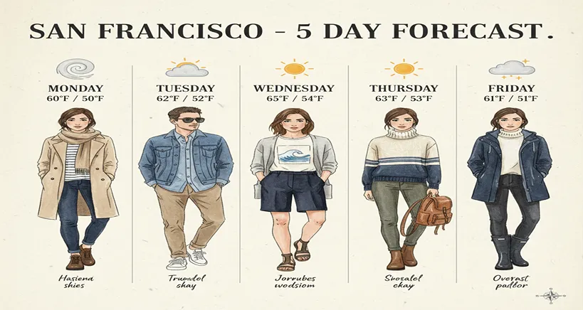 5-day SF weather forecast with outfit ideas