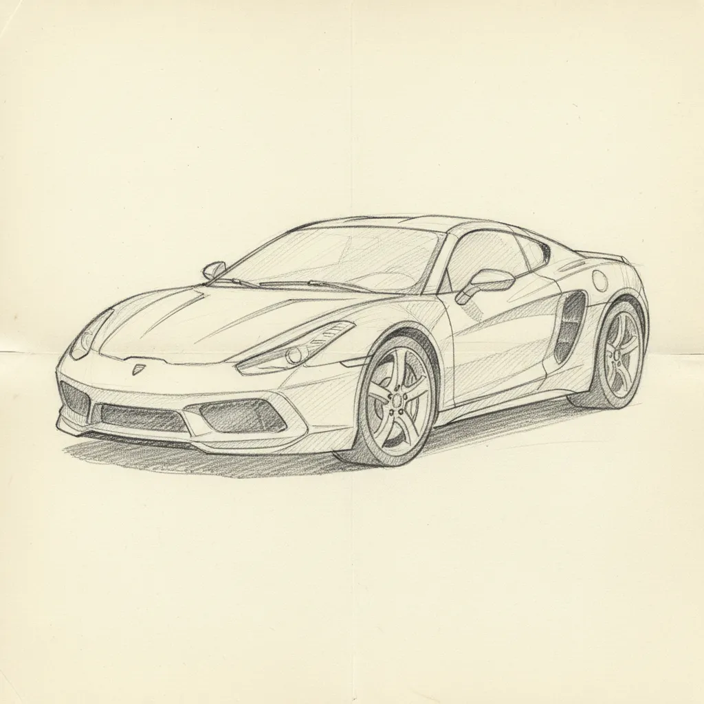 Pencil sketch of a sports car