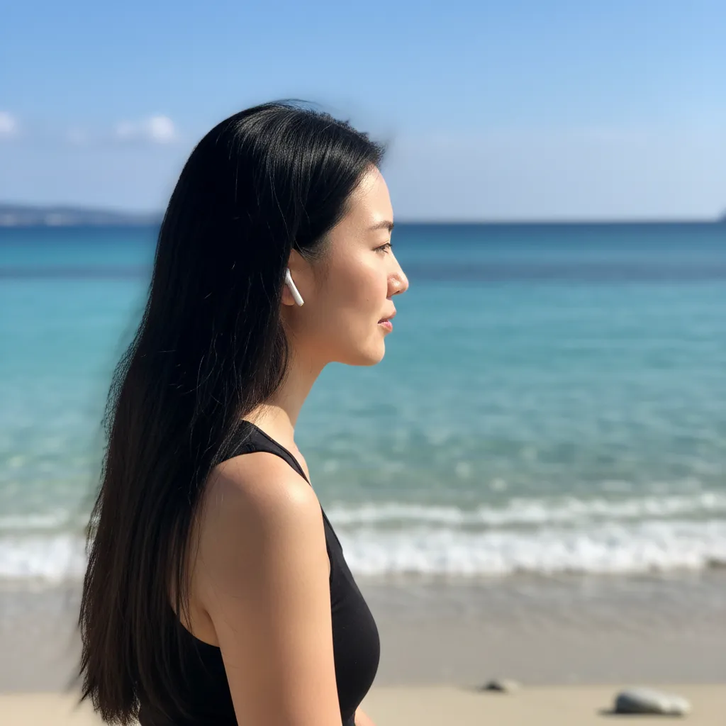 Woman at beach, side profile